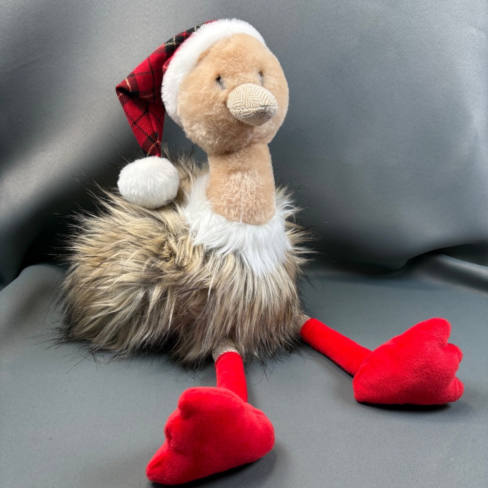 Pier 1 Imports Plush Ostrich Holiday Decor Tan Red Santa Hat Christmas 12" - Picture 3 of 16